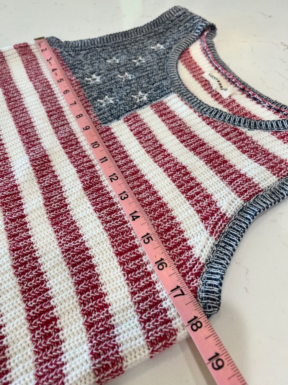 Lucky Brand American Flag Sleeveless Sweater Tank Red White Blue - Picture 8 of 10
